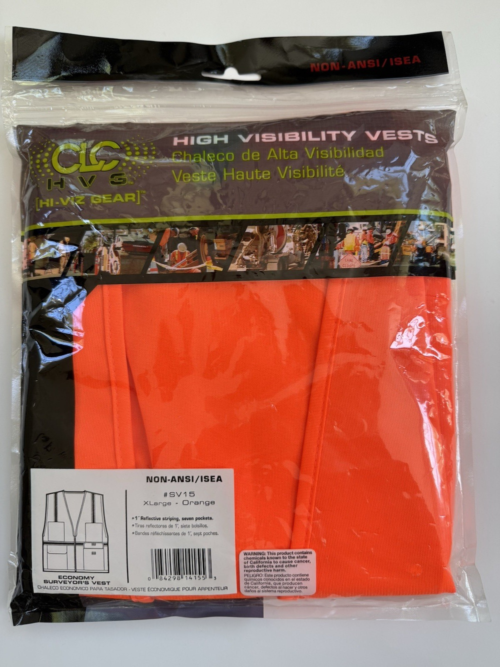 CLC SV15 XL High Visibility Safety Vest Orange/Yellow w/ Reflective Stripes